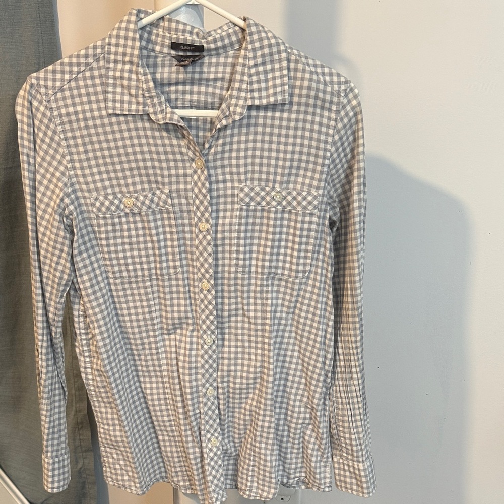 Eddie Bauer Gray and White Checkered Shirt